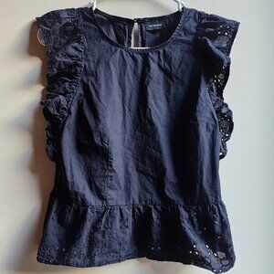 Who What Wear Black Eyelet Lace Sleeveless Ruffle Blouse Size Small